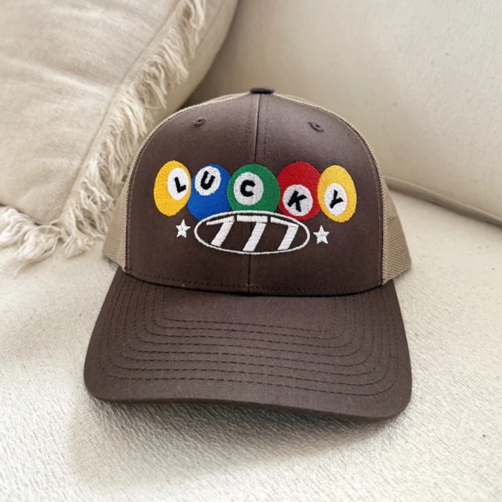 Lucky Embroidered Ball Cap - Brown/Tan
